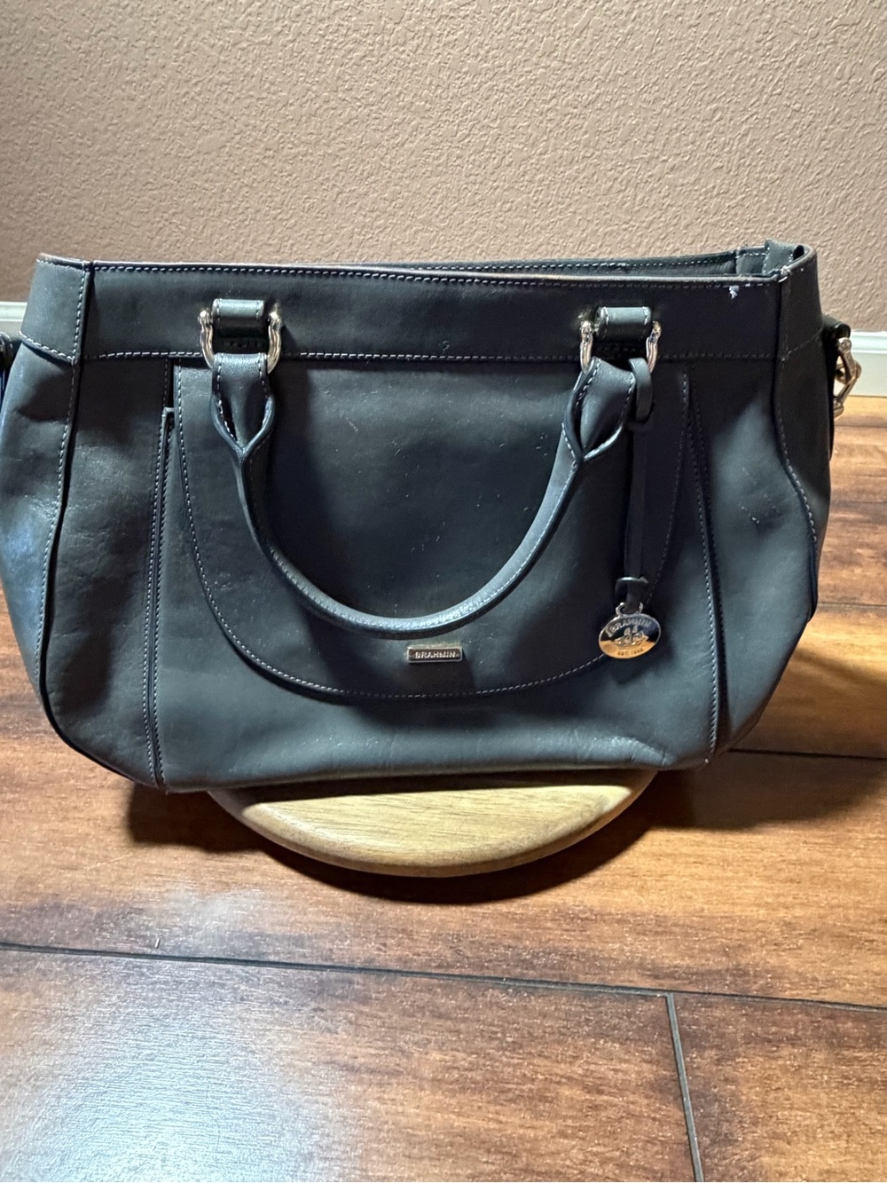 Brahmin Dark Gray Leather Raelynn Sleek Everyday Carry Satchel